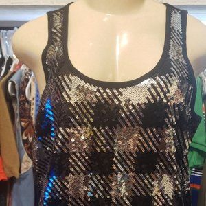 Micheal Kors Sequined Checkered Black and Silver Sleeveless Blouse NWT